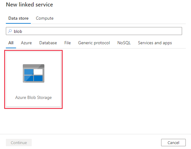 Selezionare il connettore Archiviazione BLOB di Azure.