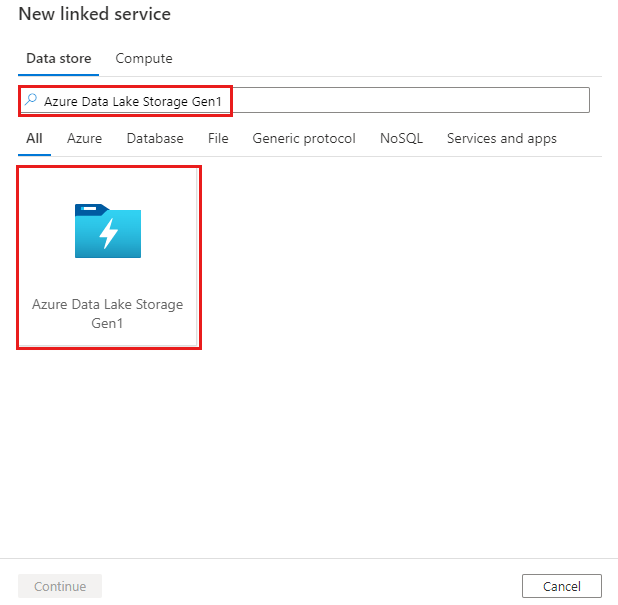 Screenshot del connettore Azure Data Lake Storage Gen1.