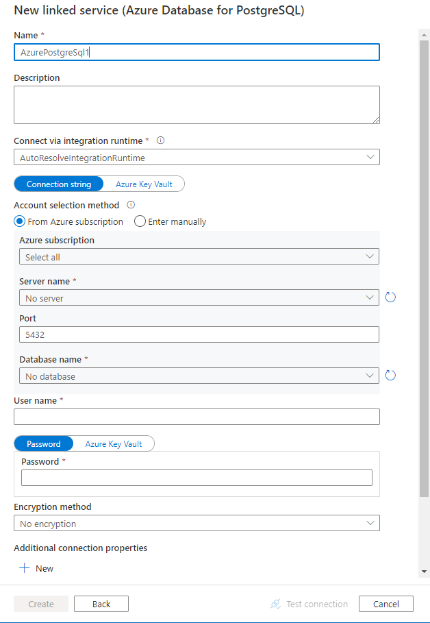 Configurare un servizio collegato al Database di Azure per PostgreSQL.