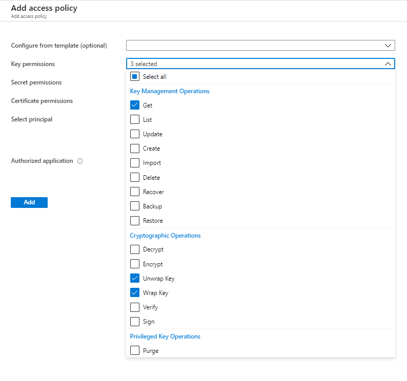 Screenshot che mostra come abilitare l'accesso di Data Factory a Key Vault.