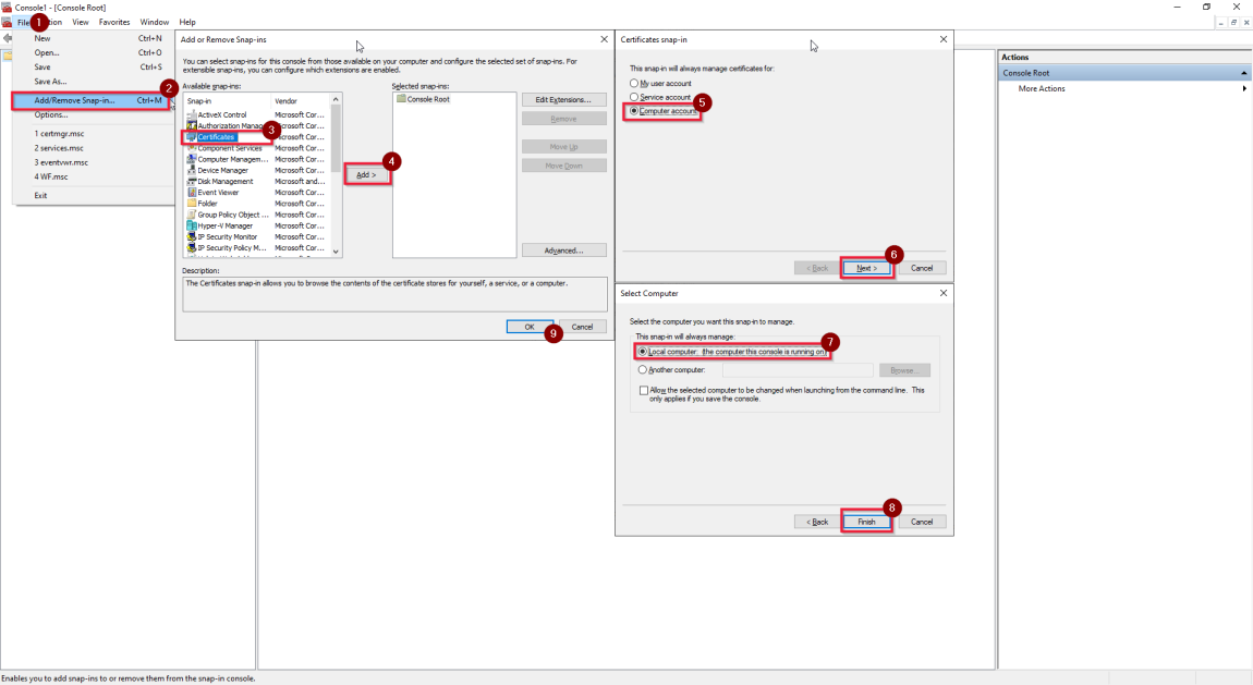 Screenshot che mostra la visualizzazione dei certificati nello snap-in MMC.