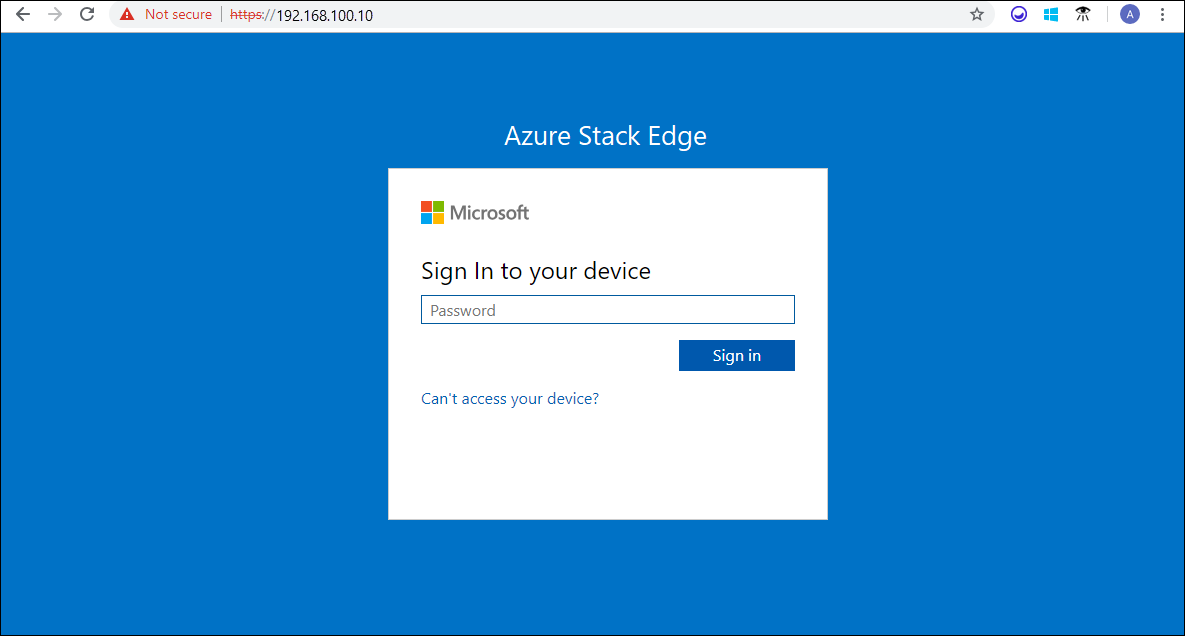 Pagina di accesso del dispositivo Azure Stack Edge Pro FPGA