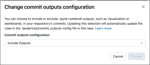 Finestra di dialogo Commit degli output dei notebook.