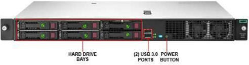 Foto del pannello anteriore HPE ProLiant DL20 Gen10.