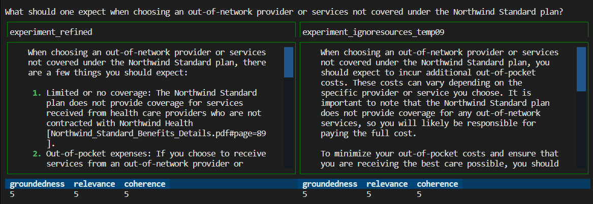 Screenshot del confronto delle risposte di valutazione tra valutazioni.