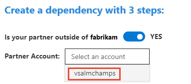 Screenshot della finestra di dialogo Crea dipendenza, Scegliere l'account partner.