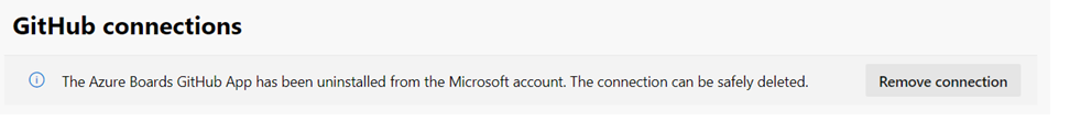 Screenshot dell'app GitHub di Azure Boards disinstallata.