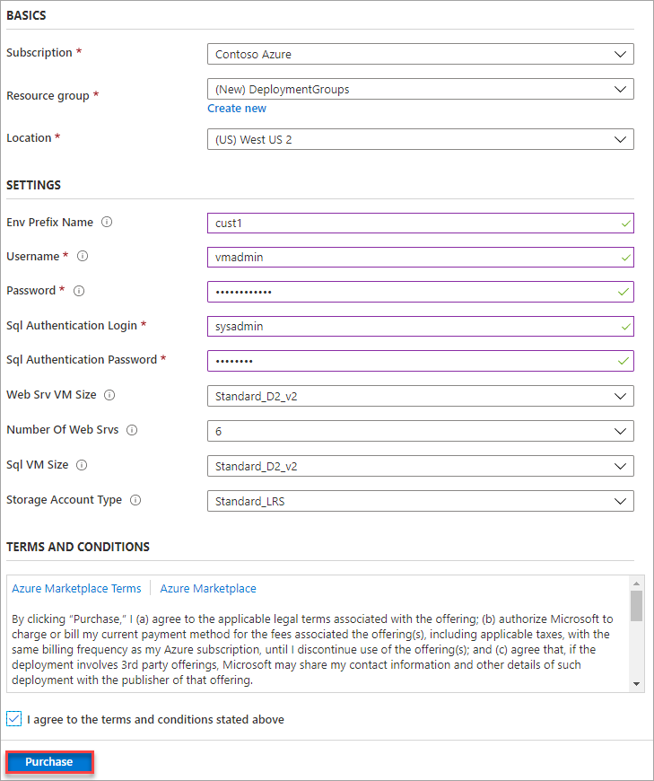 Screenshot che mostra come configurare l'ambiente di distribuzione di Azure.