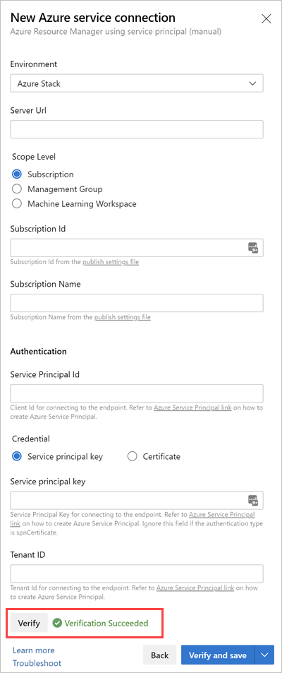 Creare una connessione al servizio per l'hub di Azure Stack