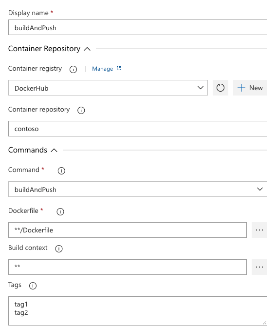 Screenshot dell'attività classica di compilazione e push di Docker.