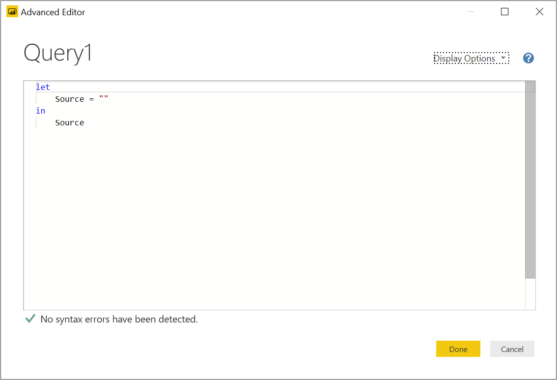 Screenshot che mostra Power BI - Editor avanzato.