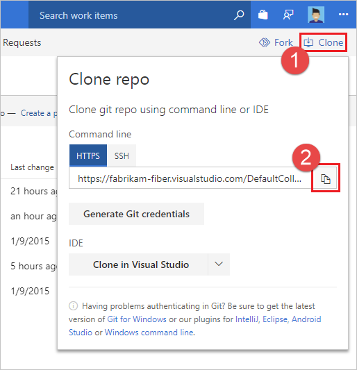 Ricerca dell'URL clone per il repository Git in Azure Repos