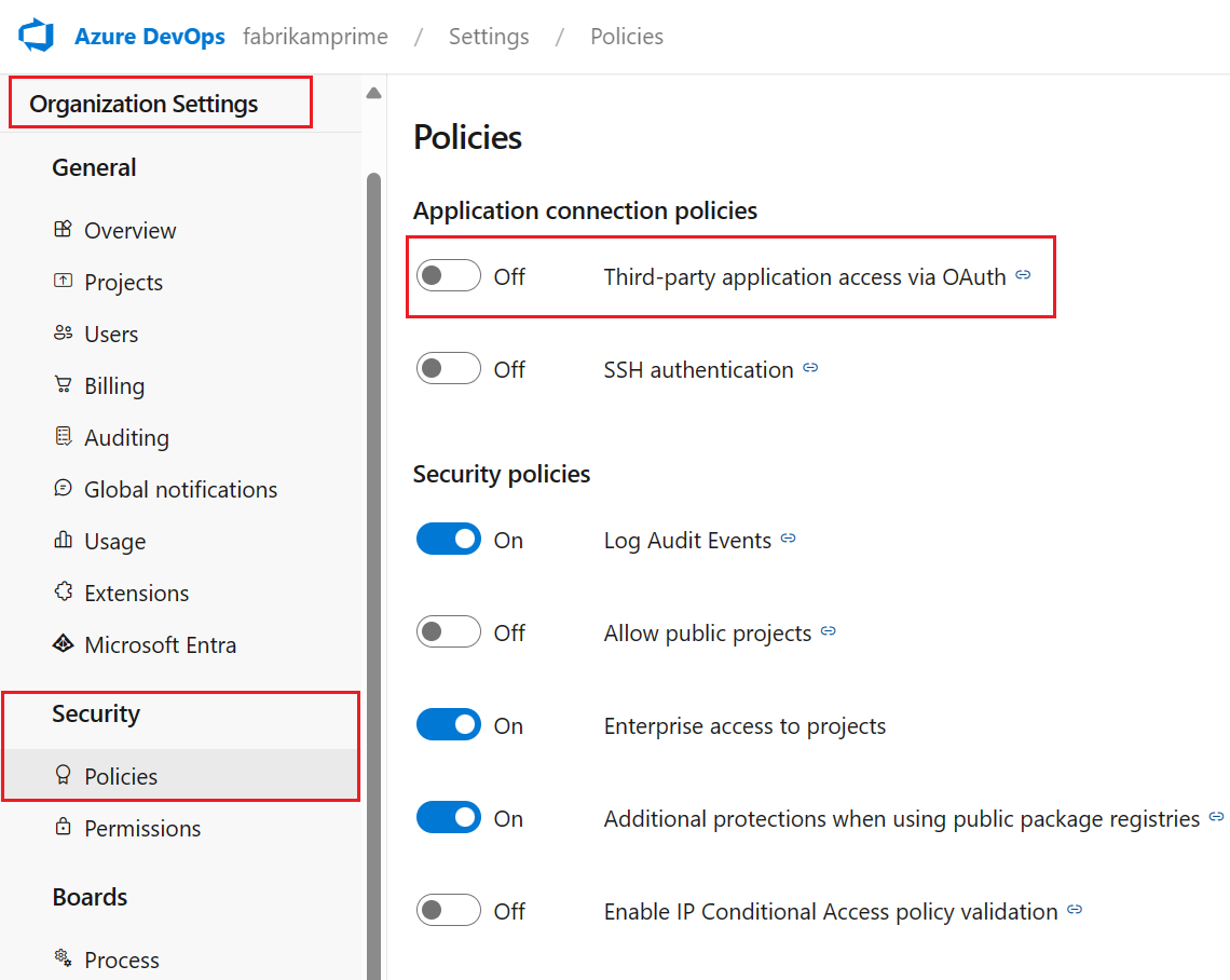 Abilitare l'accesso alle applicazioni di terze parti tramite OAuth per l'impostazione dell'organizzazione