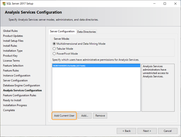 configurazione di Analysis Services