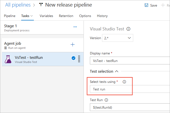 Screenshot che mostra la verifica dell'impostazione del metodo di selezione del test.