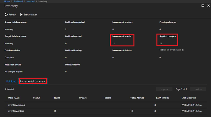 Screenshot della schermata dell'inventario: sincronizzazione dati incrementale.