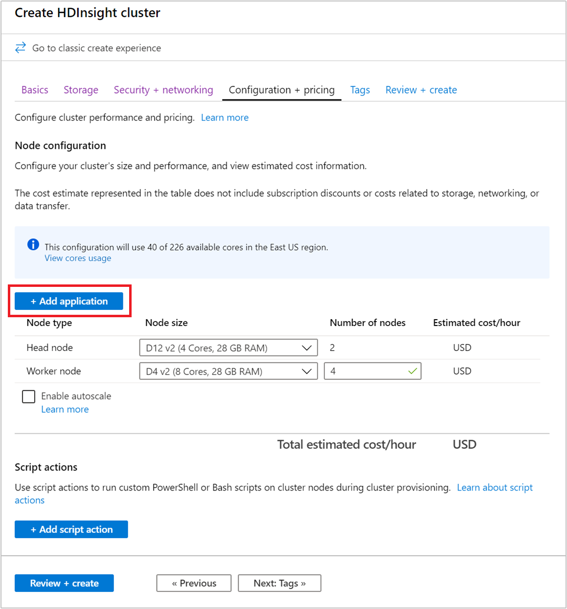 Applicazioni di configurazione del cluster del portale di Azure.