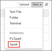 Creare un nuovo notebook di Jupyter Spark.