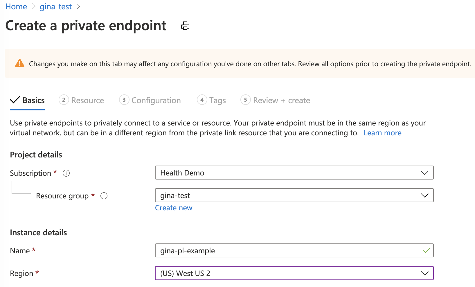 scheda Informazioni di base portale di Azure