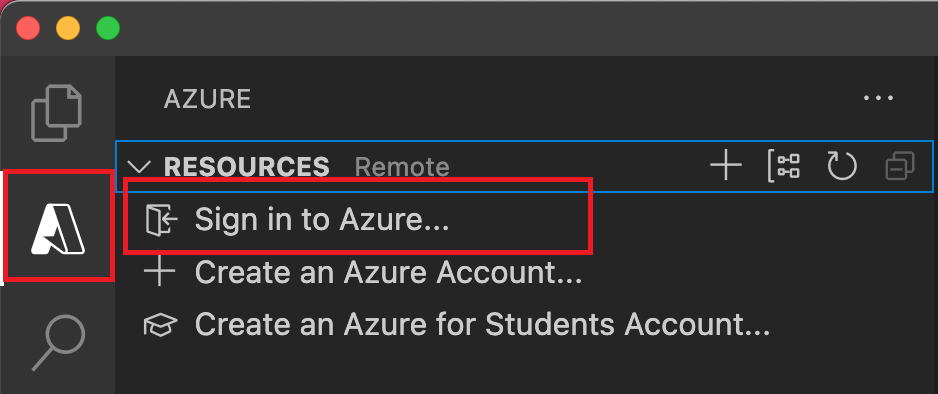 Screenshot della finestra di accesso ad Azure in Visual Studio Code.