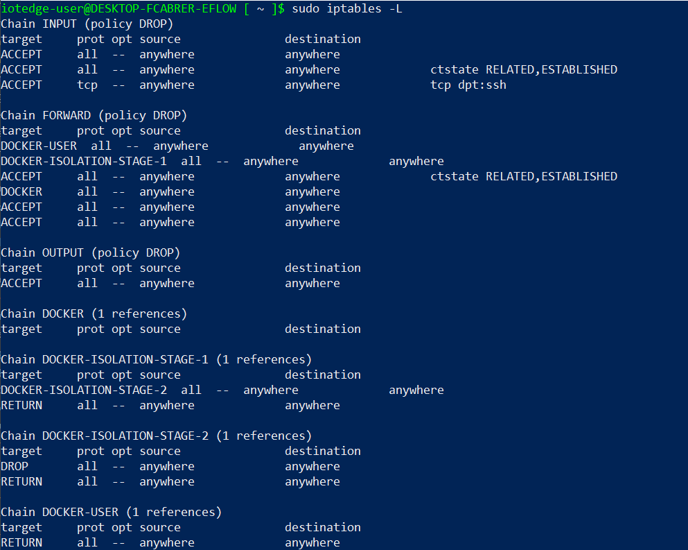 Impostazione predefinita iptableS EFLOW