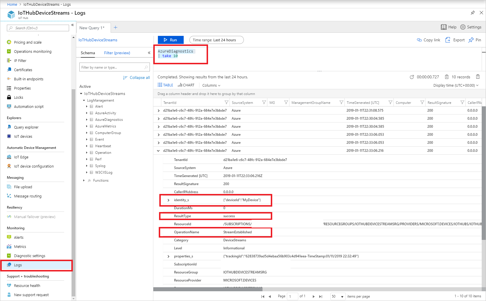 “Accedere ai log di flusso dispositivo”