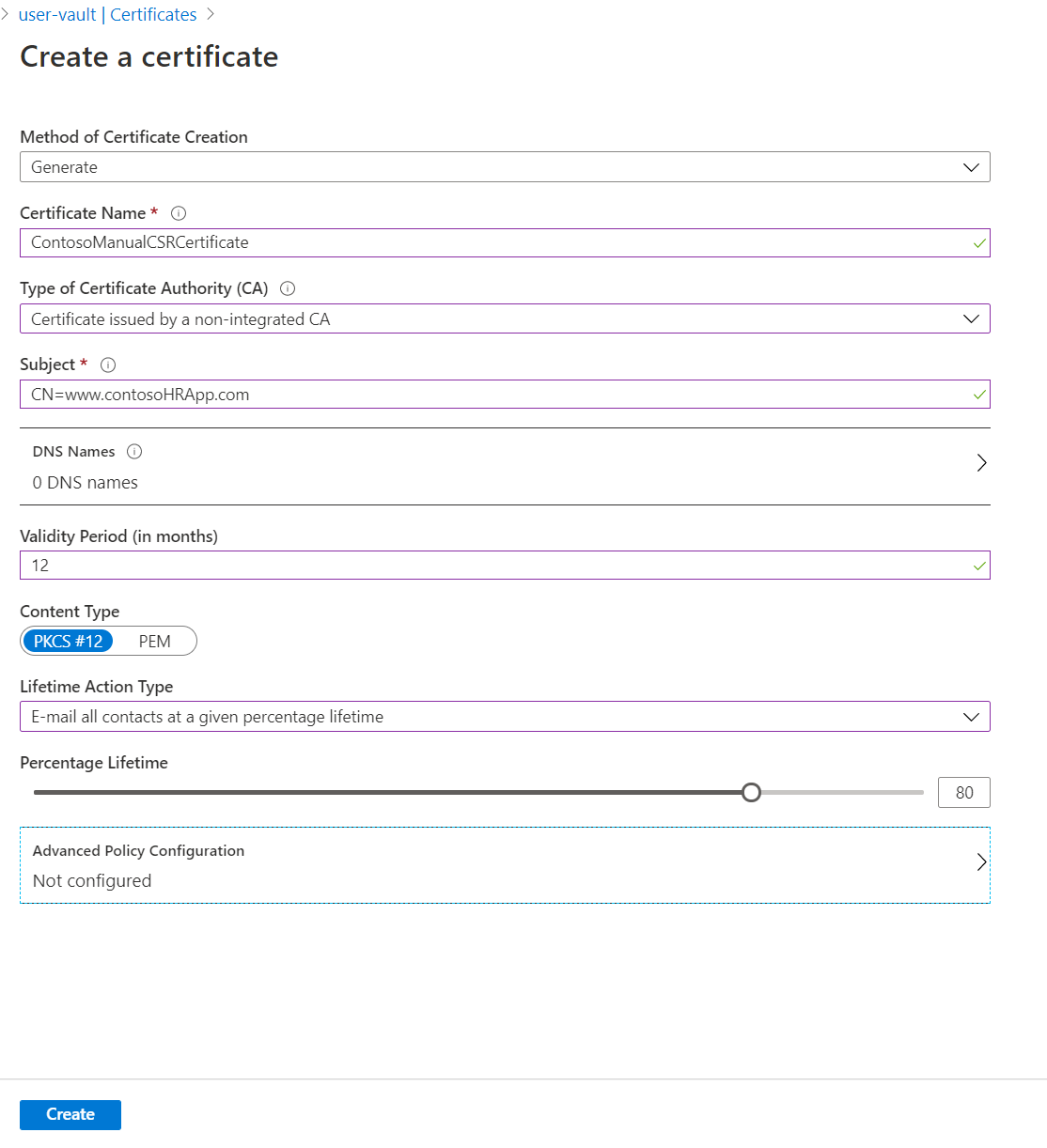 Screenshot delle proprietà del certificato