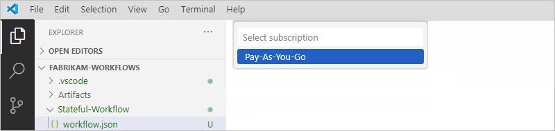 Screenshot che mostra il riquadro Esplora risorse con l'elenco denominato Seleziona sottoscrizione e una sottoscrizione selezionata.