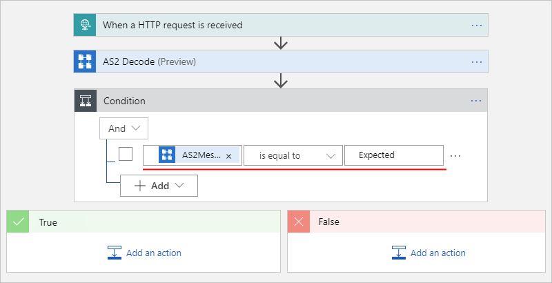 Screenshot che mostra la finestra di progettazione multi-tenant e la forma della condizione con un'operazione.