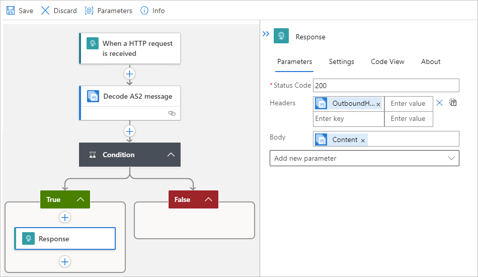 Screenshot che mostra la finestra di progettazione a tenant singolo e l'espressione risolta per accedere a MDN AS2.