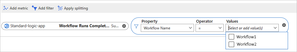 Screenshot che mostra l'esempio di filtro delle metriche aggiunto per l'app per la logica Standard.