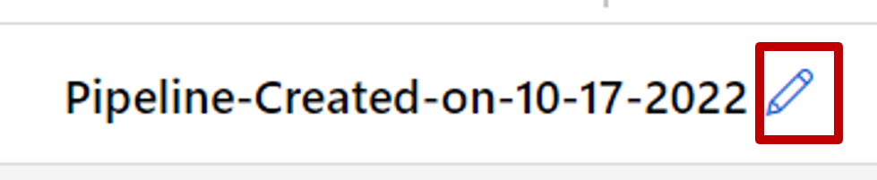 Screenshot dell'icona a forma di matita per modificare il nome della bozza della pipeline.