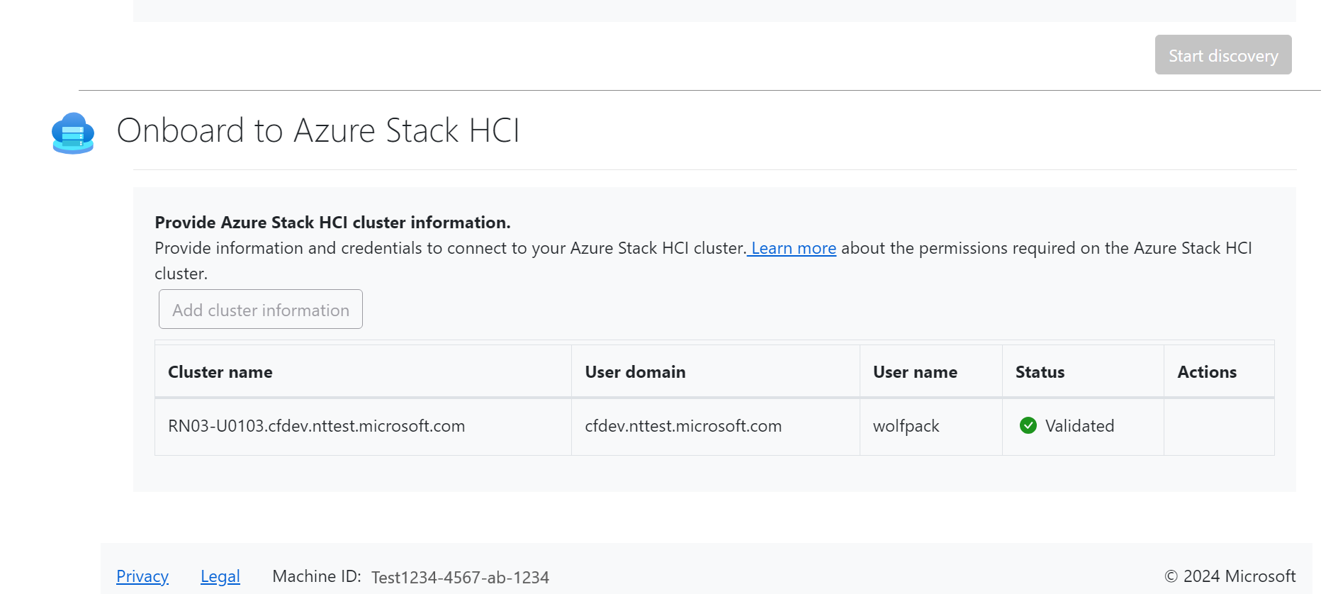 Screenshot che mostra la sezione di onboarding in Azure Stack HCI.