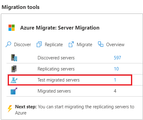 Screenshot che mostra l'opzione Testare i server con migrazione completata.