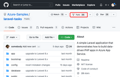 Screenshot che mostra come creare un fork del repository GitHub di esempio.