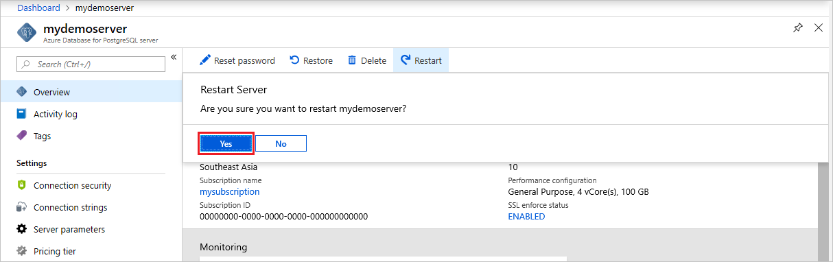 Database di Azure per PostgreSQL - Conferma di riavvio