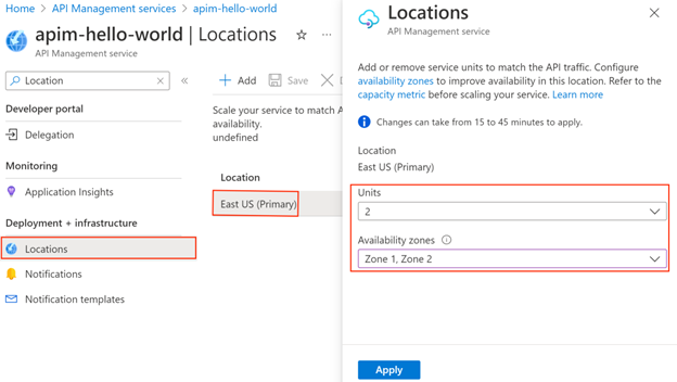 Screenshot che mostra le selezioni per la migrazione di un percorso esistente dell'istanza di Gestione API non inserita in una rete virtuale.