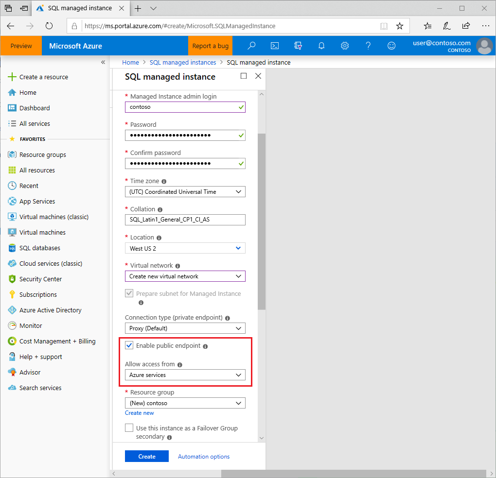 Abilita endpoint pubblico