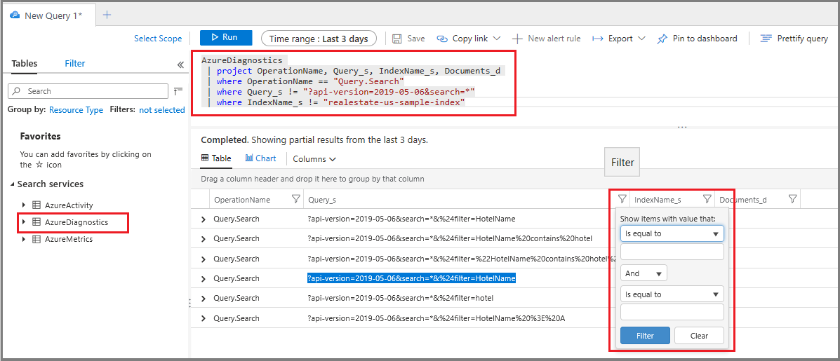 Stringhe di query registrate