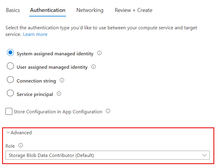 Screenshot del portale di Azure che illustra come modificare il ruolo di una connessione.