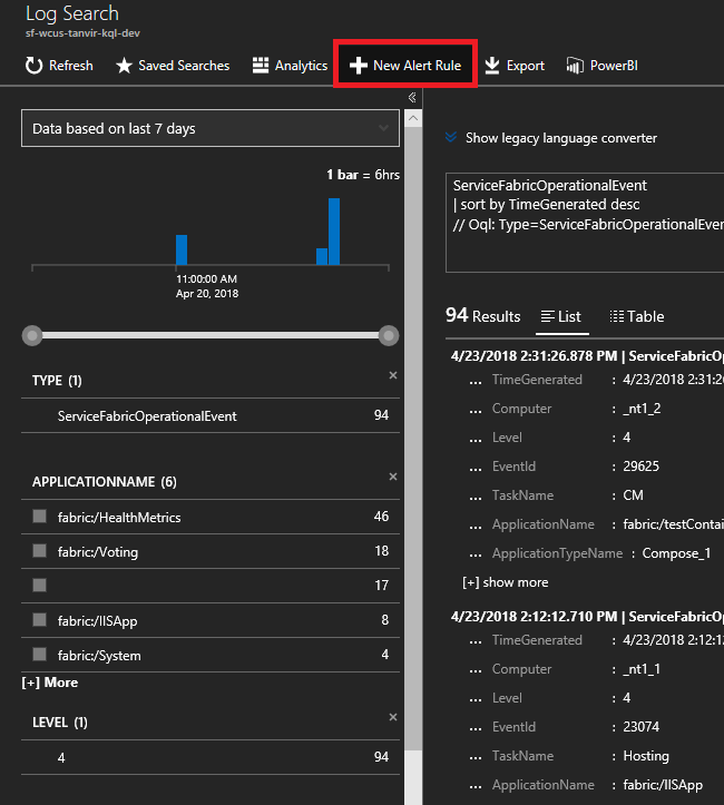 Nuovo avviso dei log di Monitoraggio di Azure