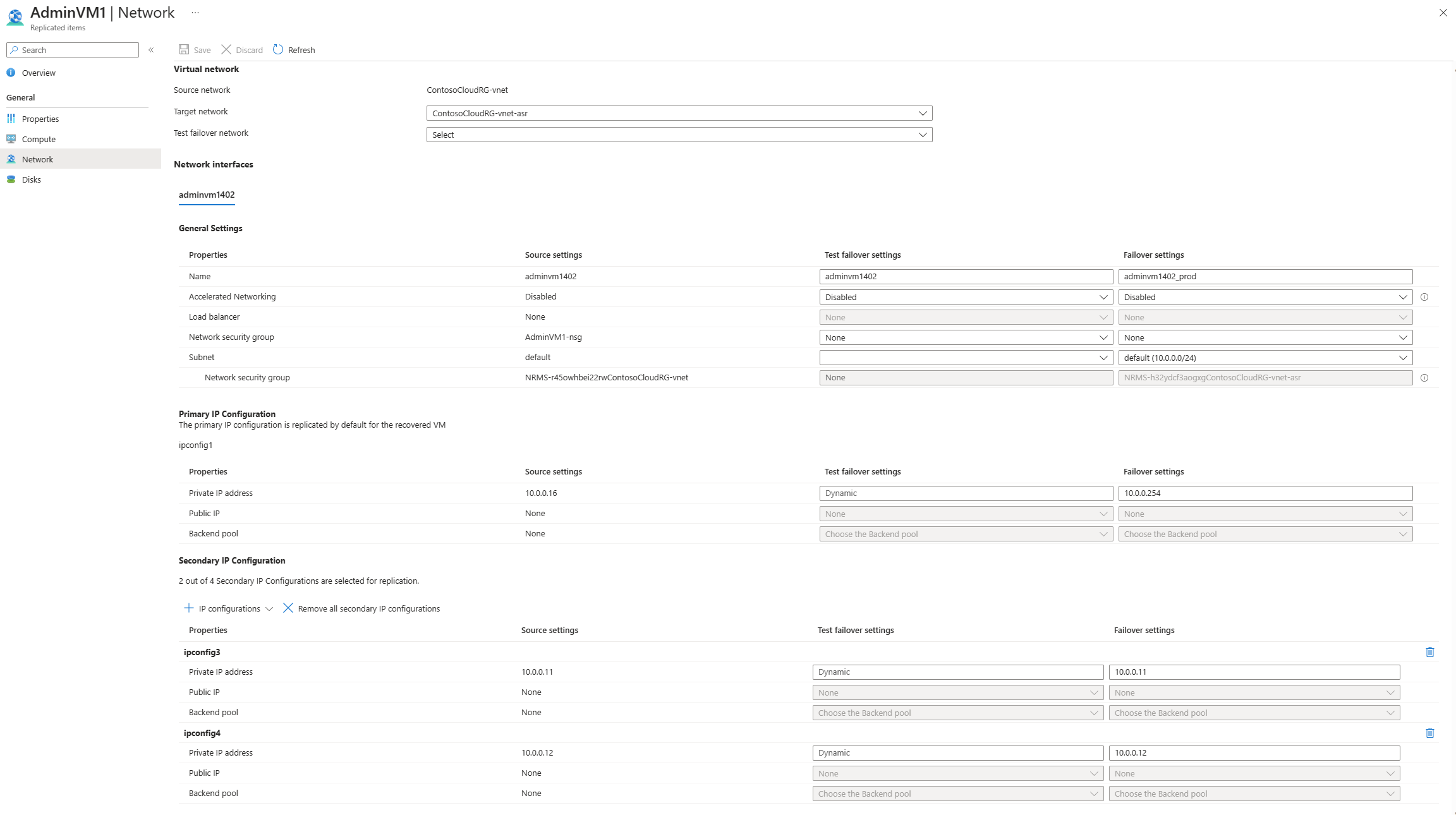 Personalizzare le configurazioni di rete di failover.