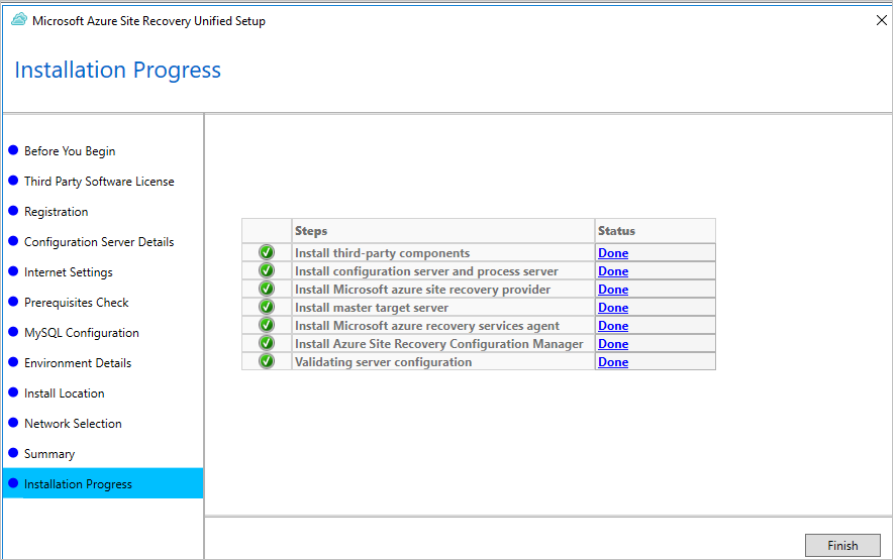 Screenshot che mostra la configurazione della convalida del server completata.