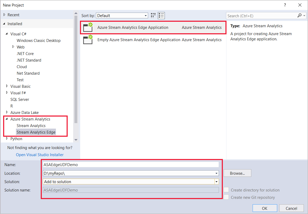 Creare un progetto Edge di Analisi di flusso di Azure in Visual Studio