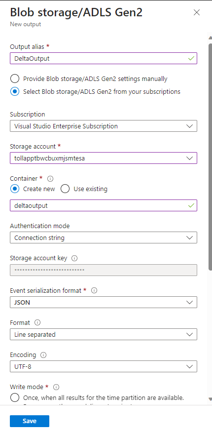 Screenshot che mostra la configurazione dell'output.