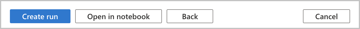Screenshot delle opzioni 'create run' o 'open in notebook'.