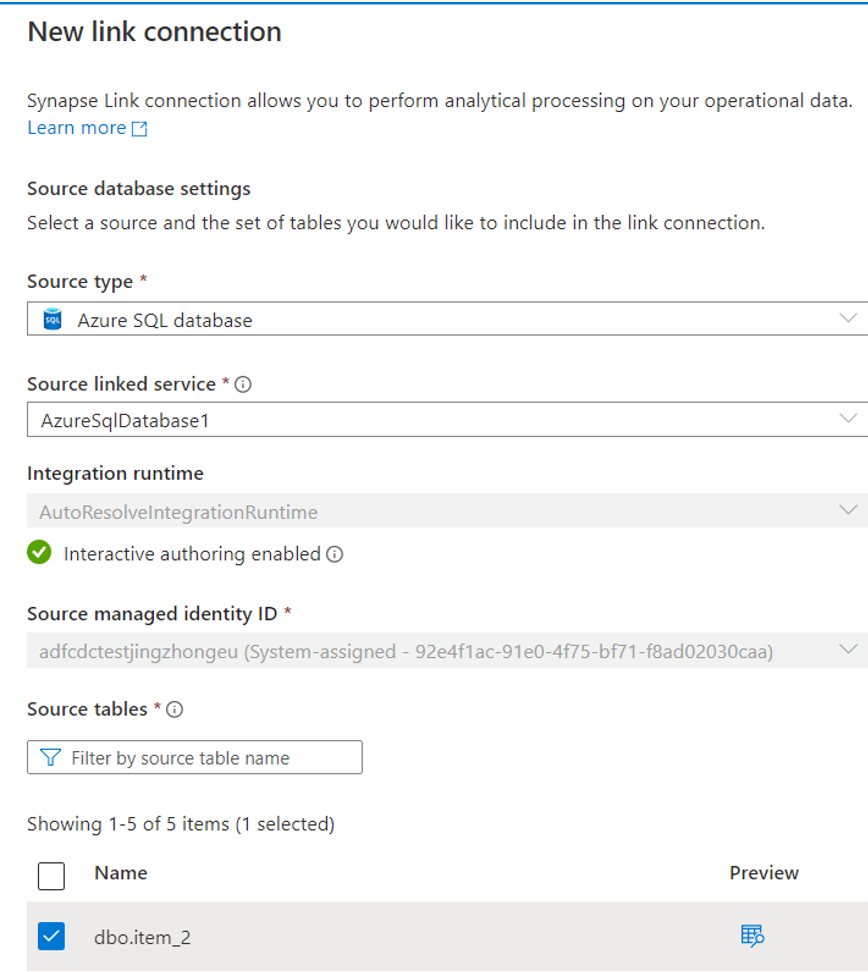 Screenshot che mostra come creare una connessione di collegamento da un database SQL di Azure.