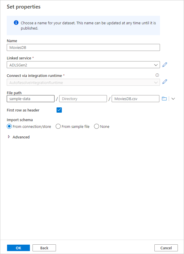 Source dataset settings