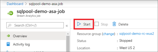 Start Stream Analytics job