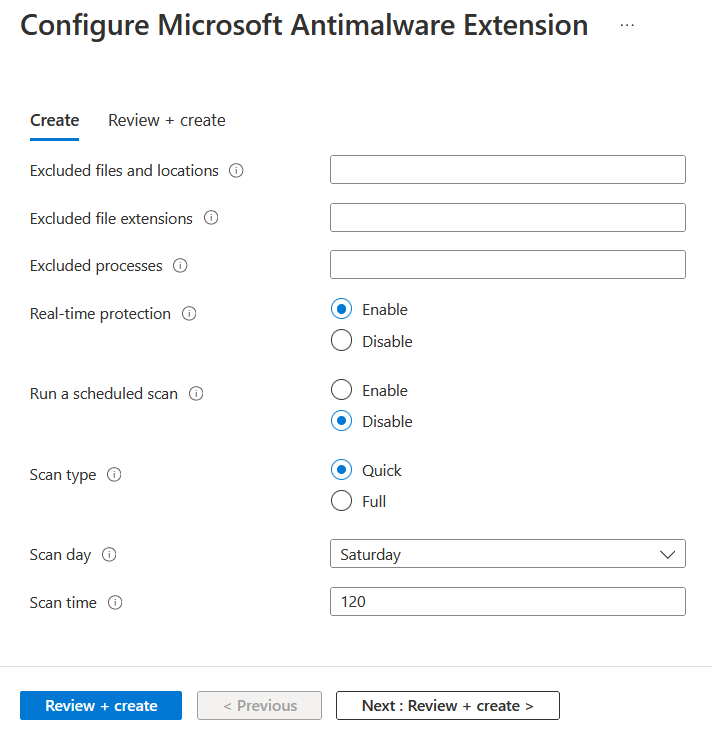 Screenshot della finestra di dialogo per l'installazione dell'estensione Microsoft Antimalware.